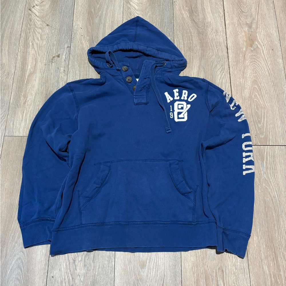 Vintage Men’s Aeropostale Blue Hoodie Baggy Size Large Y2K